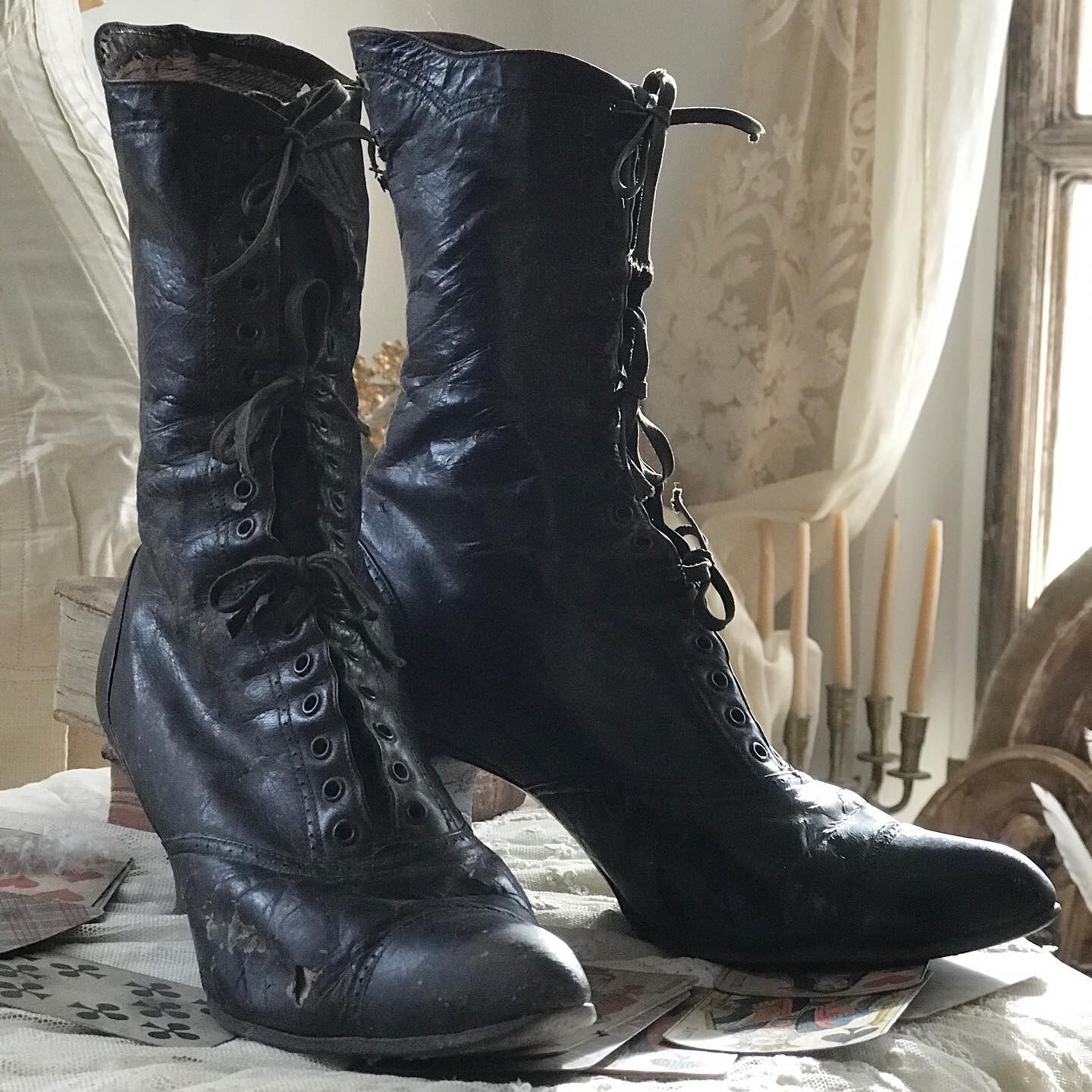 ヴィクトリアン アンティーク レザーブーツ ブラック | Pay ID