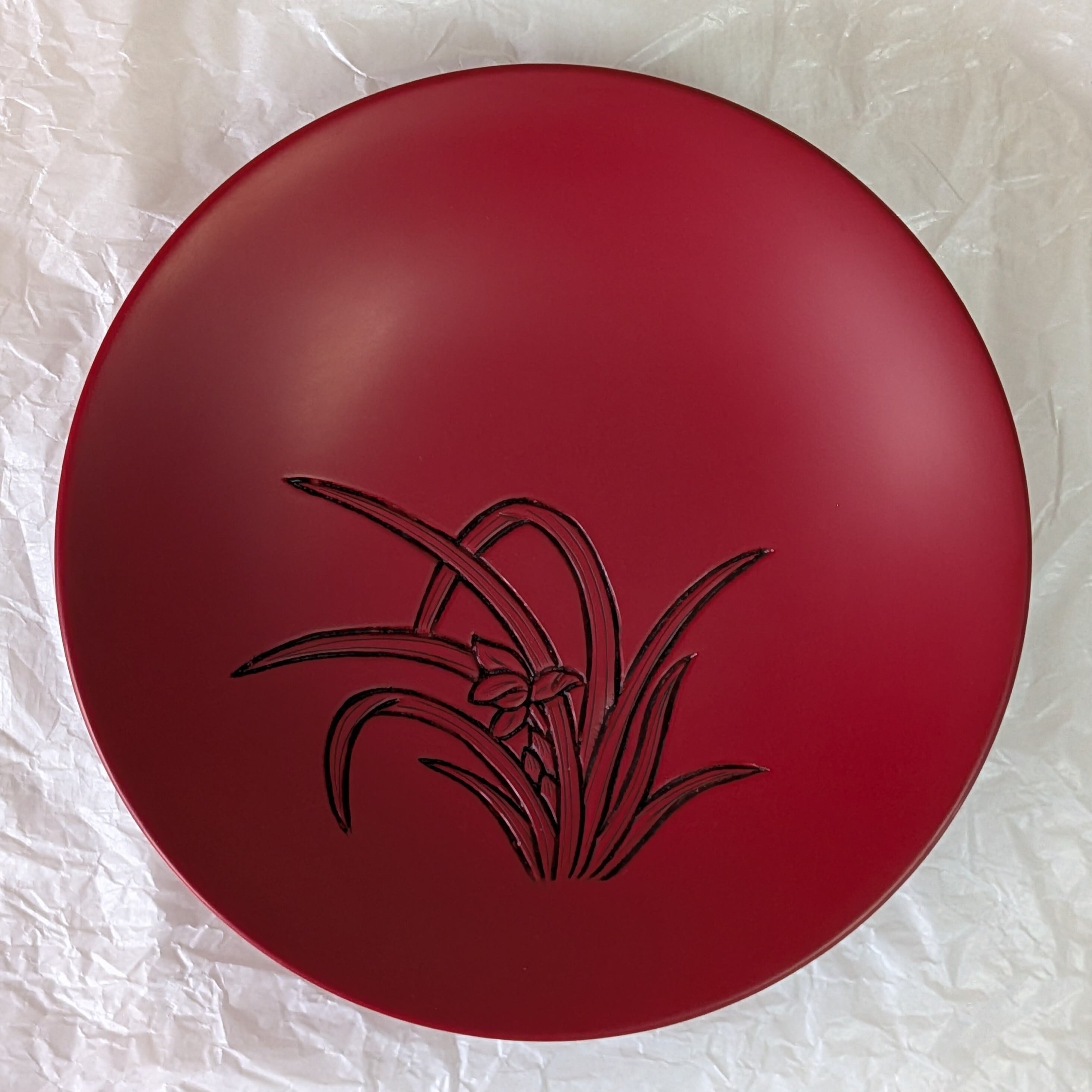 中古】村上木彫堆朱 菓子鉢（朝顔形）堆朱 蘭文様 K006 20.5cm | み喜森
