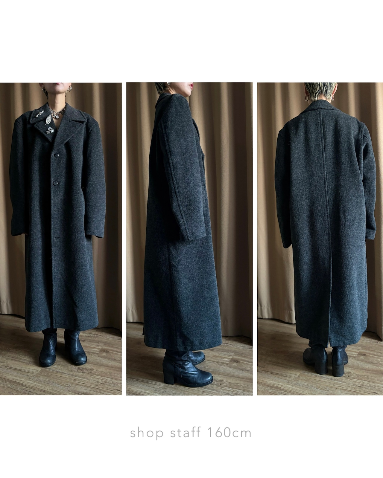 vintage brooch black long coat-5090-12