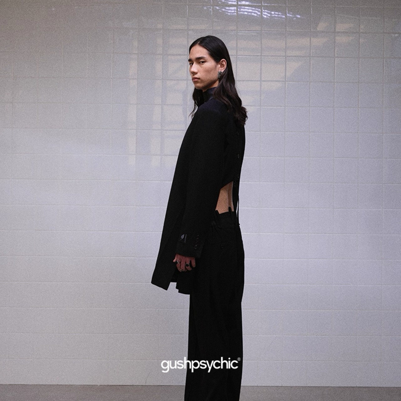 gushpsychic Stand Collar Cutting Hole Design Suit