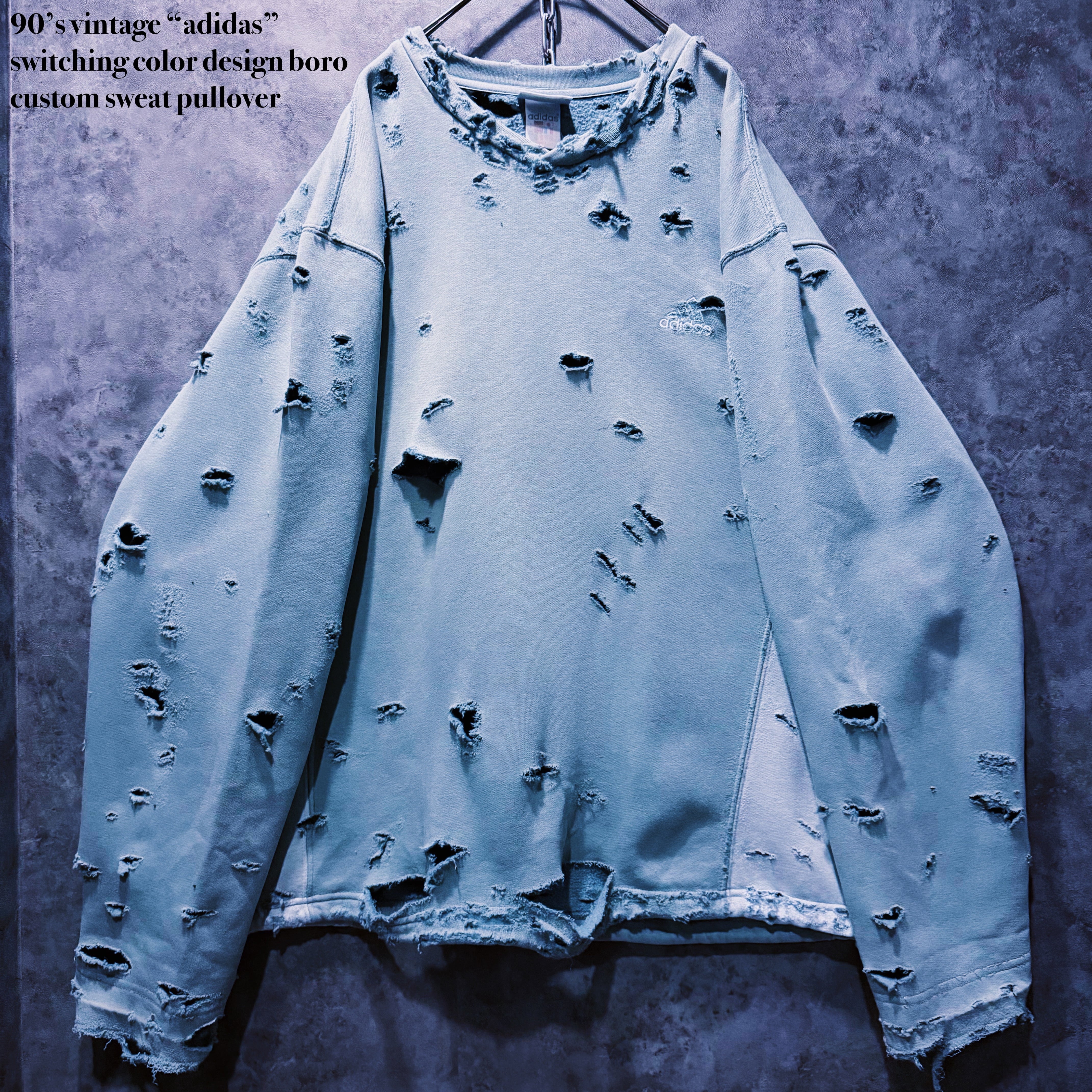 【doppio】90’s vintage “adidas” switching color design boro custom sweat pullover
