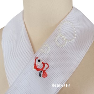 刺繍半衿　泡ぷく金魚 出目金ちゃん　絽