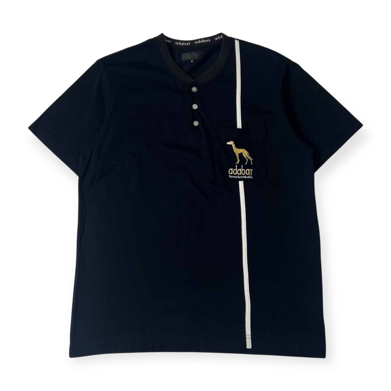 adabat アダバット バンドカラー 鹿の子 半袖 ポロシャツ M/ネイビー ブラック メンズ ゴルフ