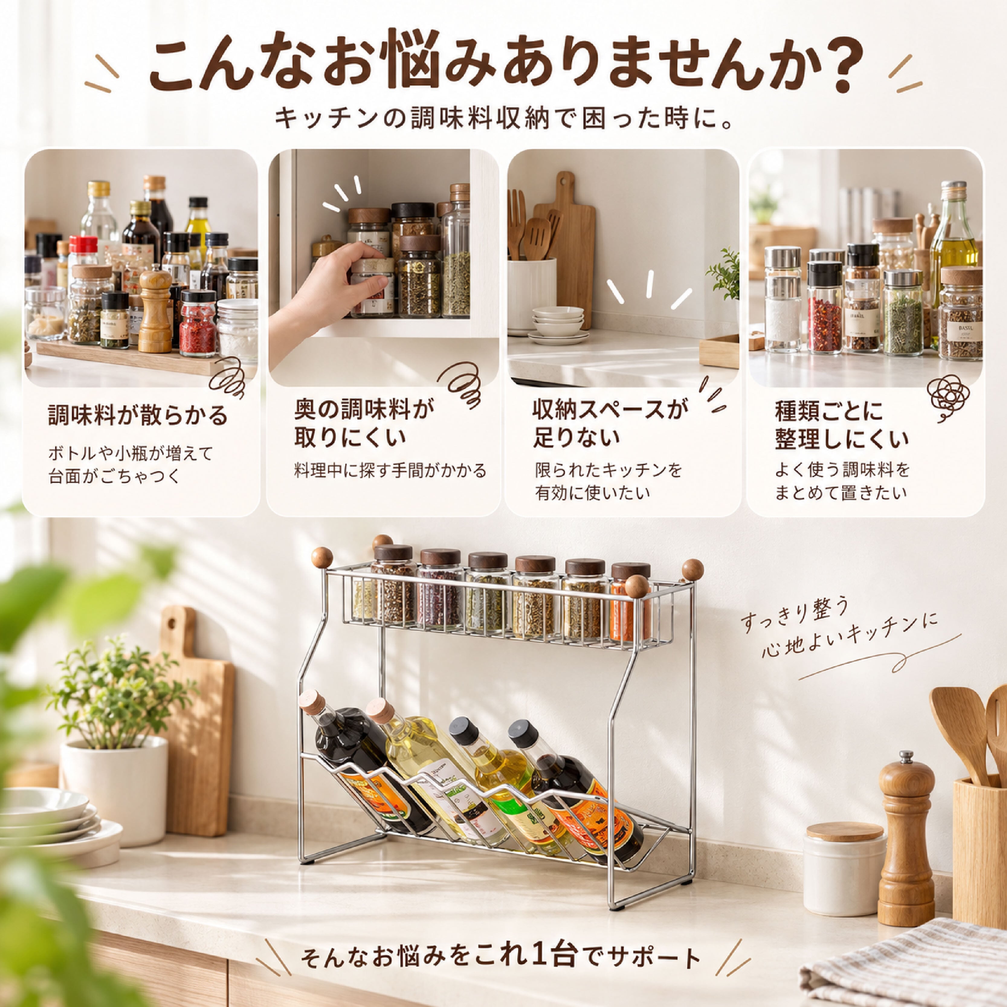 HY 1195 .調味料収納ラック スパイスラック 2段 3段 キッチン収納 調味