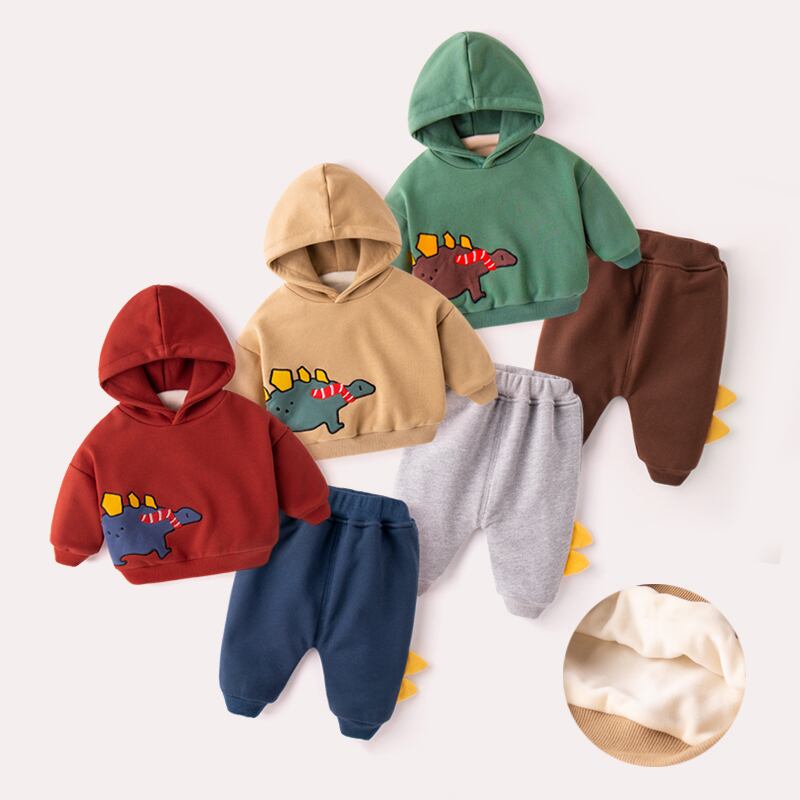 赤ちゃんプラスベルベットスーツ秋と冬の男性のフード付きのセーターツーピースの赤ちゃん西洋風の新しい冬の服の女性の厚いスポーツウェア Duduベイビー78886398146