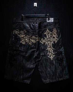 【WEAPON VINTAGE】Crocodile Swiching × Special Embroidery Loose Baggy Denim Shorts