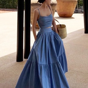 セットアップ ツーピース 2点セット 上下セット デニムセパレートドレス デニムスカートセットアップ デニム キャミソール ロングフレアスカート レディース かわいい 大人可愛い おしゃれ ガーリー エレガント 主役級 存在感 キュート きれいめ 上品 お出かけ ショッピング 休日 デート 女子会 イベント 旅行 体型カバー ゆったり スタイルUP デイリー 万能 普段使い フェミニン ラグジュアリー カジュアル レトロ スタイリッシュ 高見え 鮮度アップ