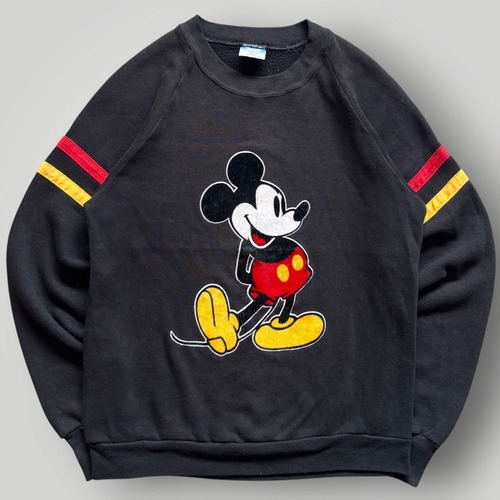 【80s】OLD Disney ミッキーマウス スウェット トレーナー S 黒/BLACK VINTAGE アメリカ製 オールド ディズニー フロッキー フェルト