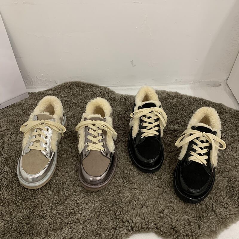 ウィンターレッドブラック 靴 シューズ 冬物 ラウンドトー フェイクシューズ34189116360