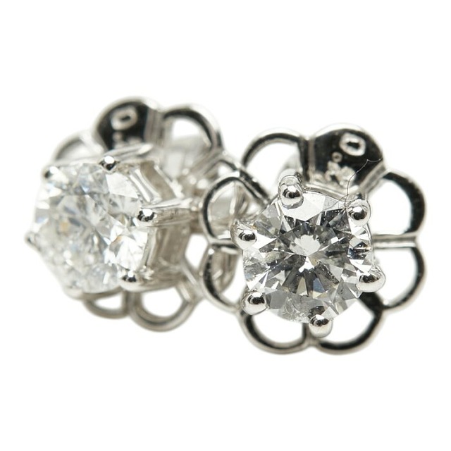 K18WG ホワイトゴールド ダイヤ0.50ct フラワーモチーフ ピアス レディース 【中古】