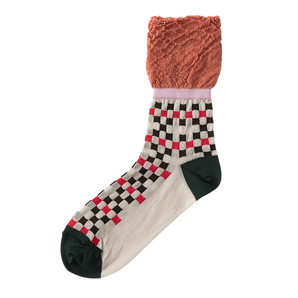 TRICOTÉ /【23-25cm】flare rim check socks TR61SO038