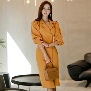 ワンピース レディース 送料無料 タイトワンピース ロングワンピース Vネック サープリスネック 半袖 五分袖 5分袖 パフスリーブ ハイウエスト ウエストマーク 体型カバー 脚長 細見え 華奢見え スタイルアップ 二の腕カバー ロング丈 ミディ丈 ミディアム丈 イエロー フェミニン きれいめ 上品 エレガント 大人女子 大人可愛い こなれ感 おしゃれ お洒落 カジュアル シンプル シック モダン スタイリッシュ 前開き 襟付き OL 春服 夏服 おでかけ デート 普段使い 重ね着 着回し 10代 20代