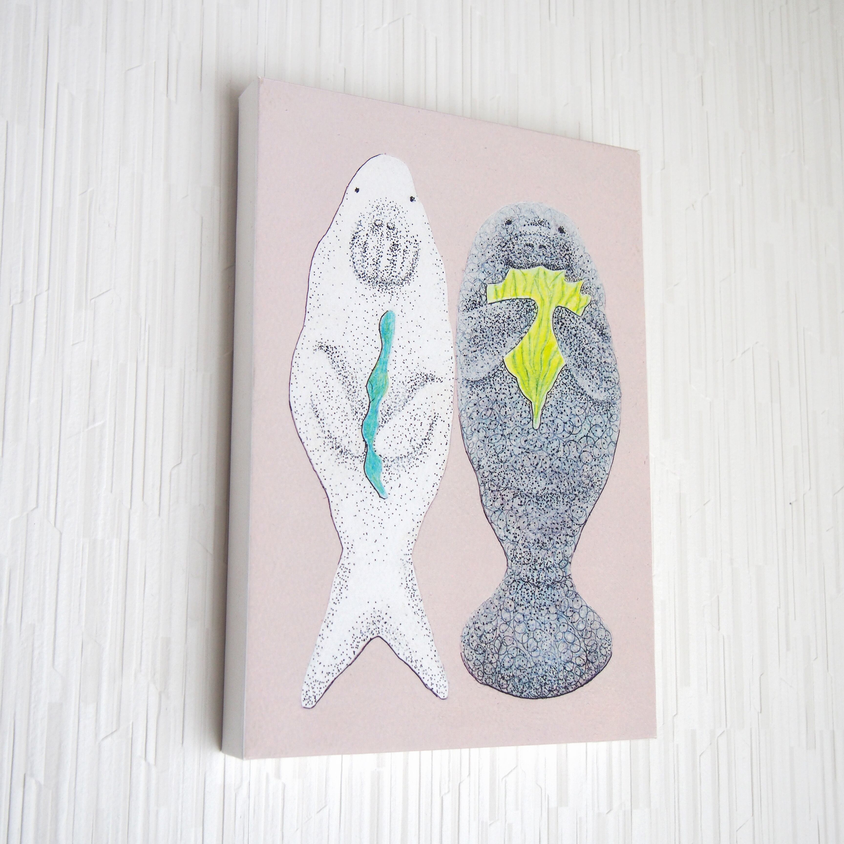 ジュゴンとマナティの絵 (複製) 木製パネルサイズ変更可 | さらさ