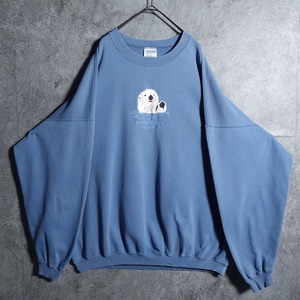 90s "GILDAN" blue animal sea otter embroidery sweat