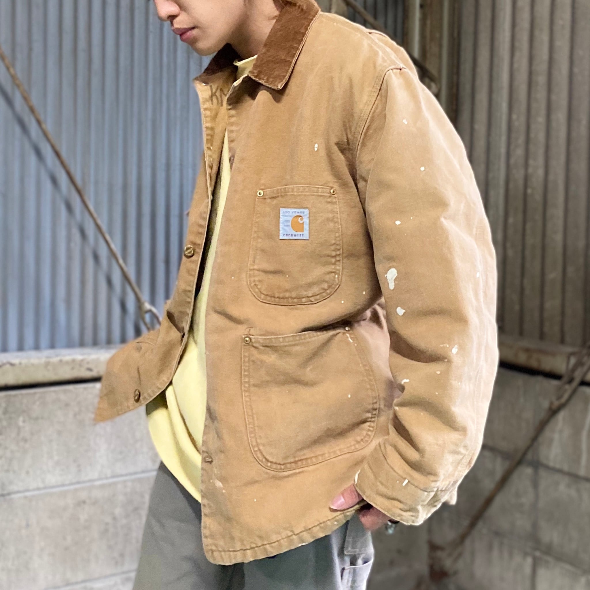 80年代 80s 100周年モデル Carhartt カーハート ダック地 ブランケットライナー ミシガンチョアコート ワークジャケット カバーオール  ヴィンテージ ビンテージ 裏地付き ブラウン 茶色 ベージュ メンズL 古着【ワークジャケット】 | cave 古着屋【公式】古着通販サイト