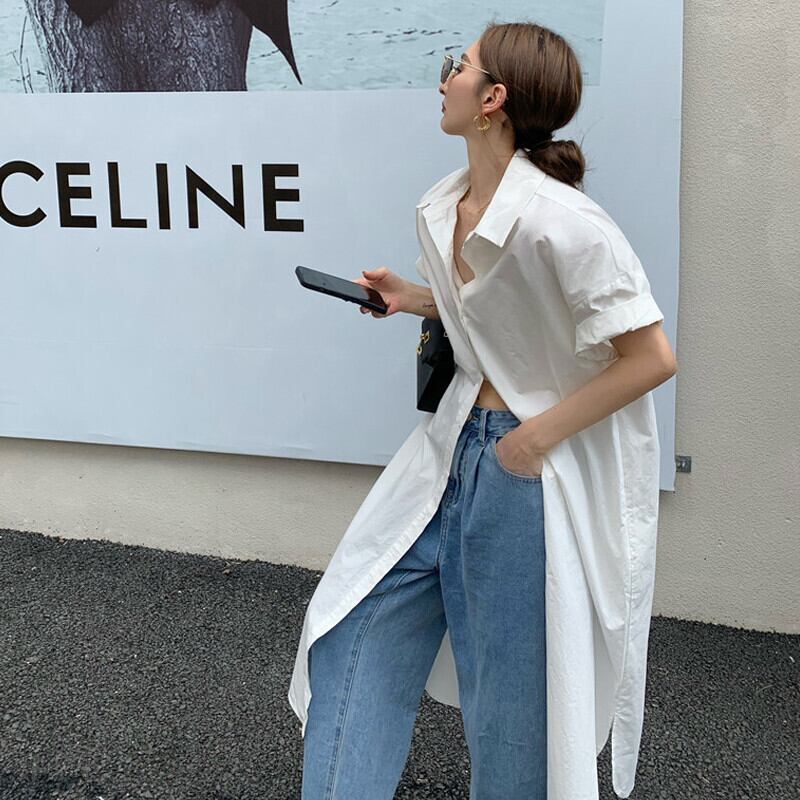 ルーズカジュアルロングシャツ ドレス サマーホワイト 大人ガーリー スウィート キュート 夏物 ガールズファッション56987435650