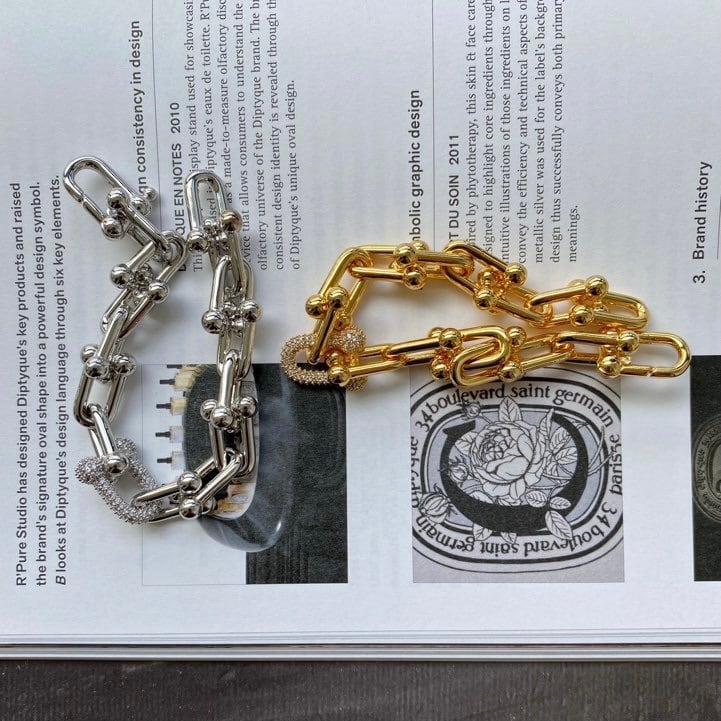 18k High quality / cz u linked 3点set【 2color 】No.L002