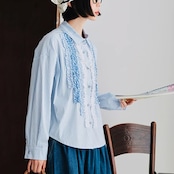 たっぷりのギャザープリーツ ストライプシャツ i0408