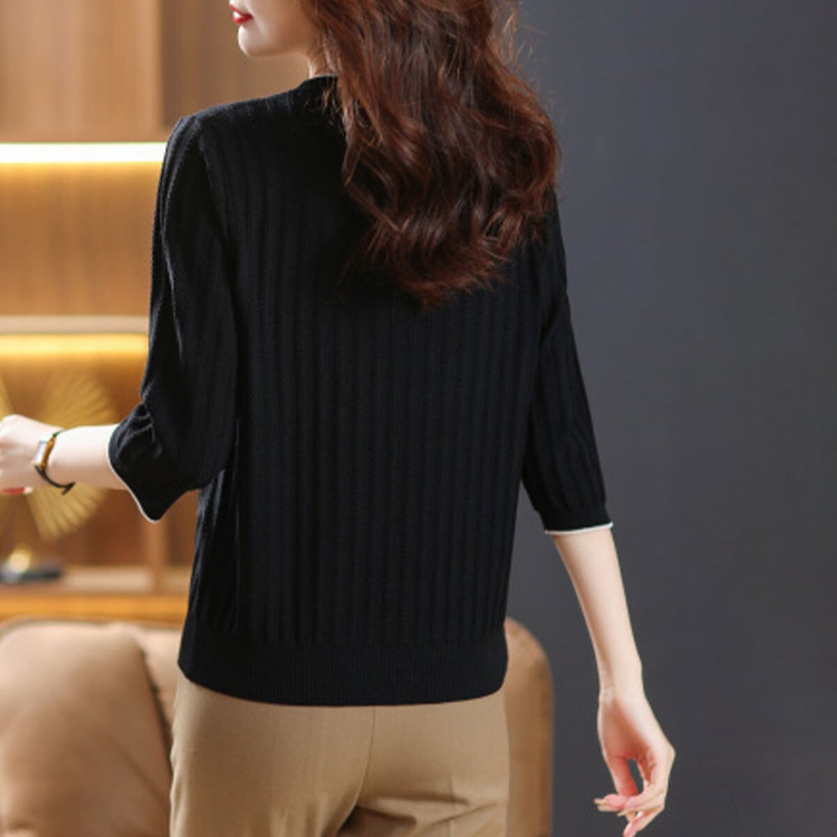 透かし編み ニット 七分袖 レディース 春夏 韓国 リブニット きれいめ シンプル 大人 カジュアル おしゃれ クルーネック トップス インナー サマーニット 大人可愛い 大人女子