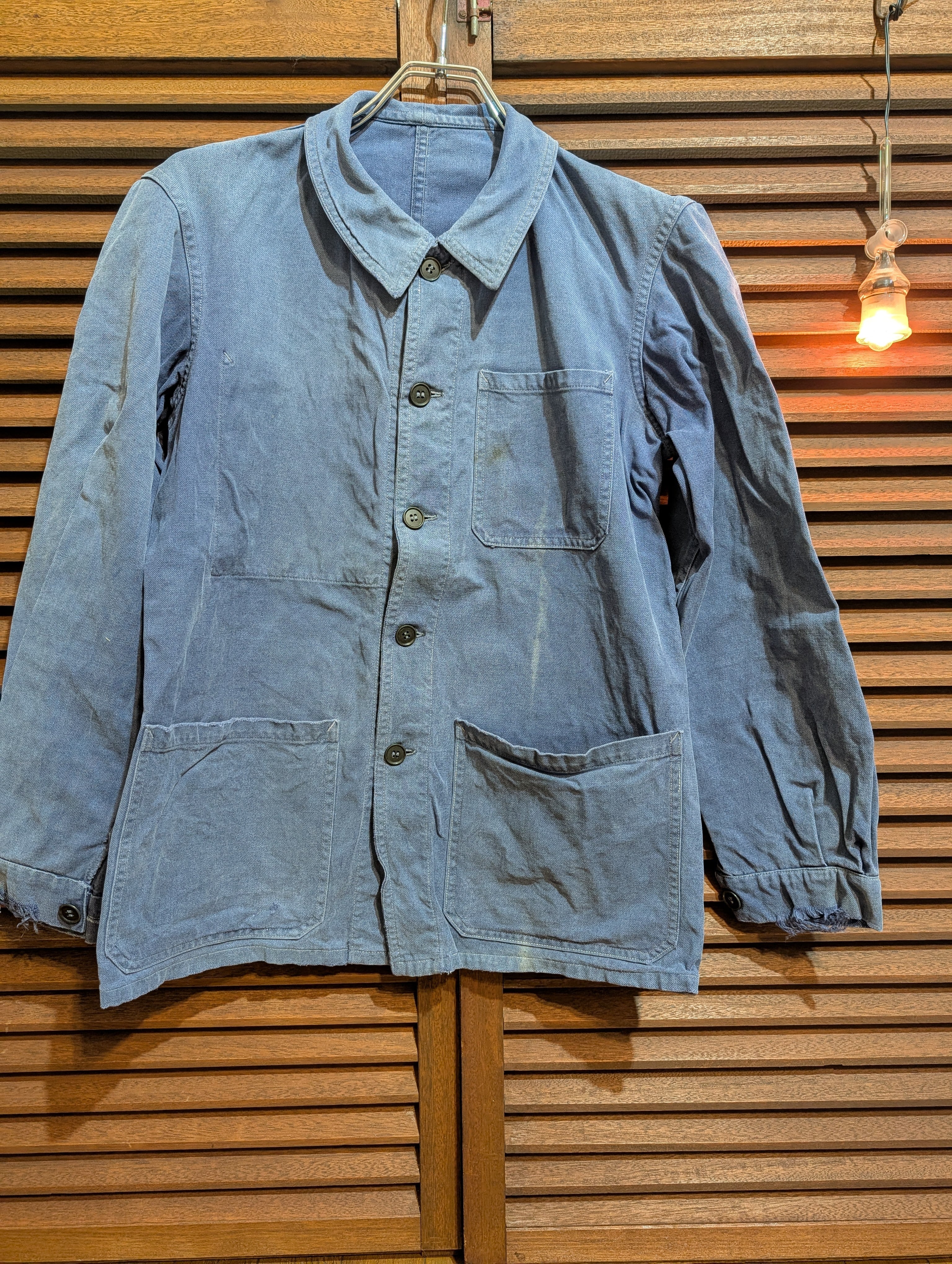 50-60s France Cotton Twill Work Jacket Faded Hard Damaged