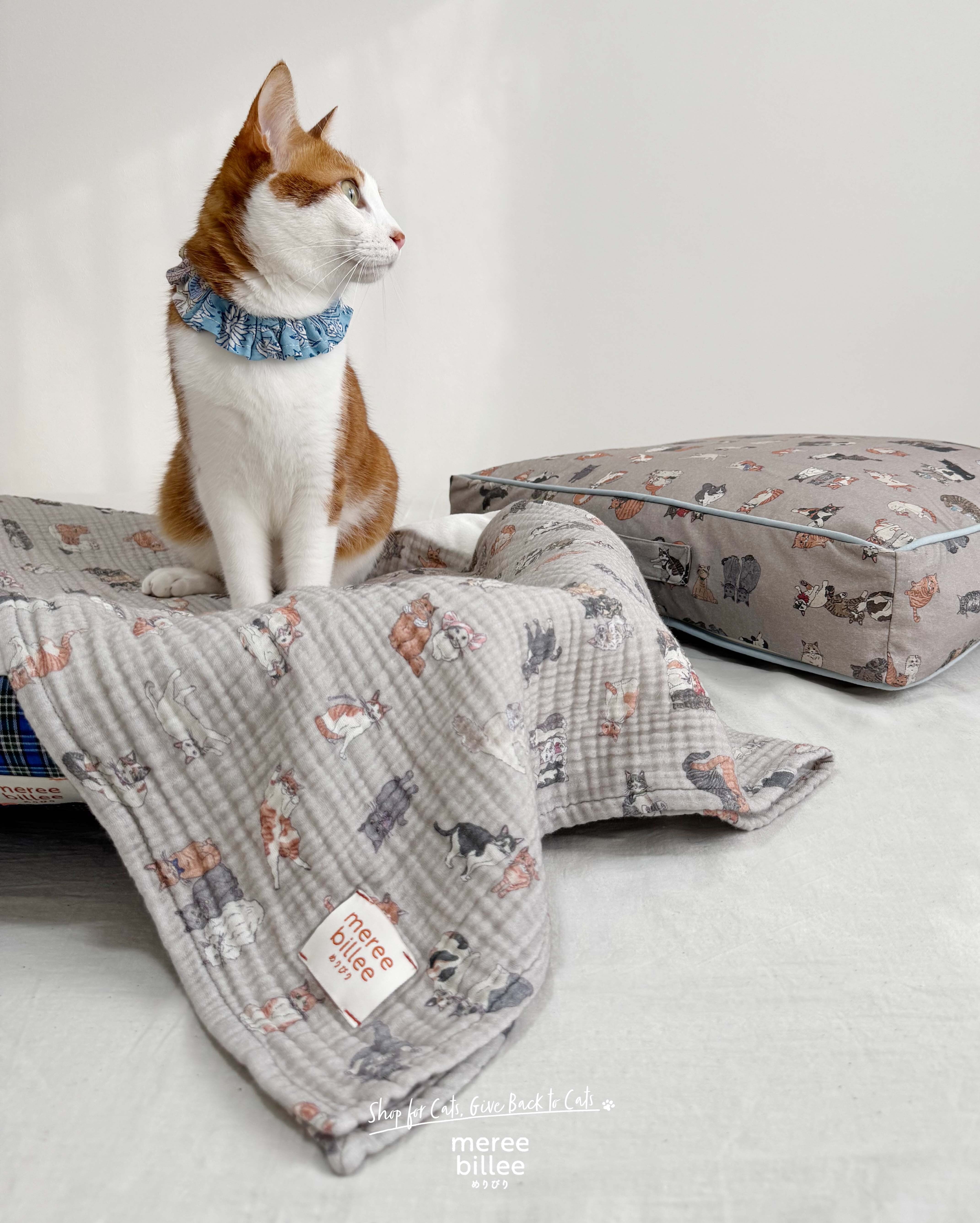 猫柄ガーゼブランケット｜コットン100％のやわらか肌ざわり｜100×100cm