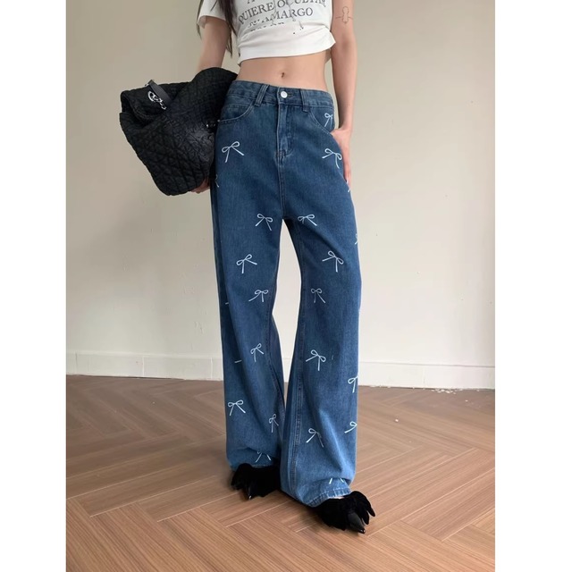 ribbon print wide-leg jeans　＜p10045864＞