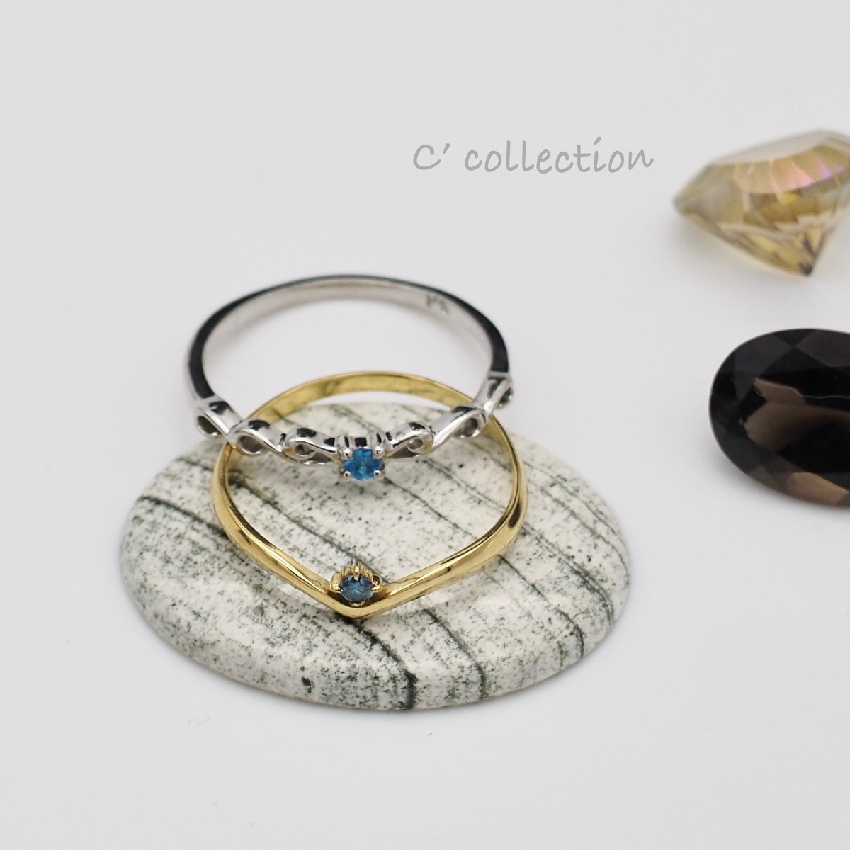 Cg-2 受注制作 Pt.900 & K18 Gold W Ring ブルーダイア & アパタイト 