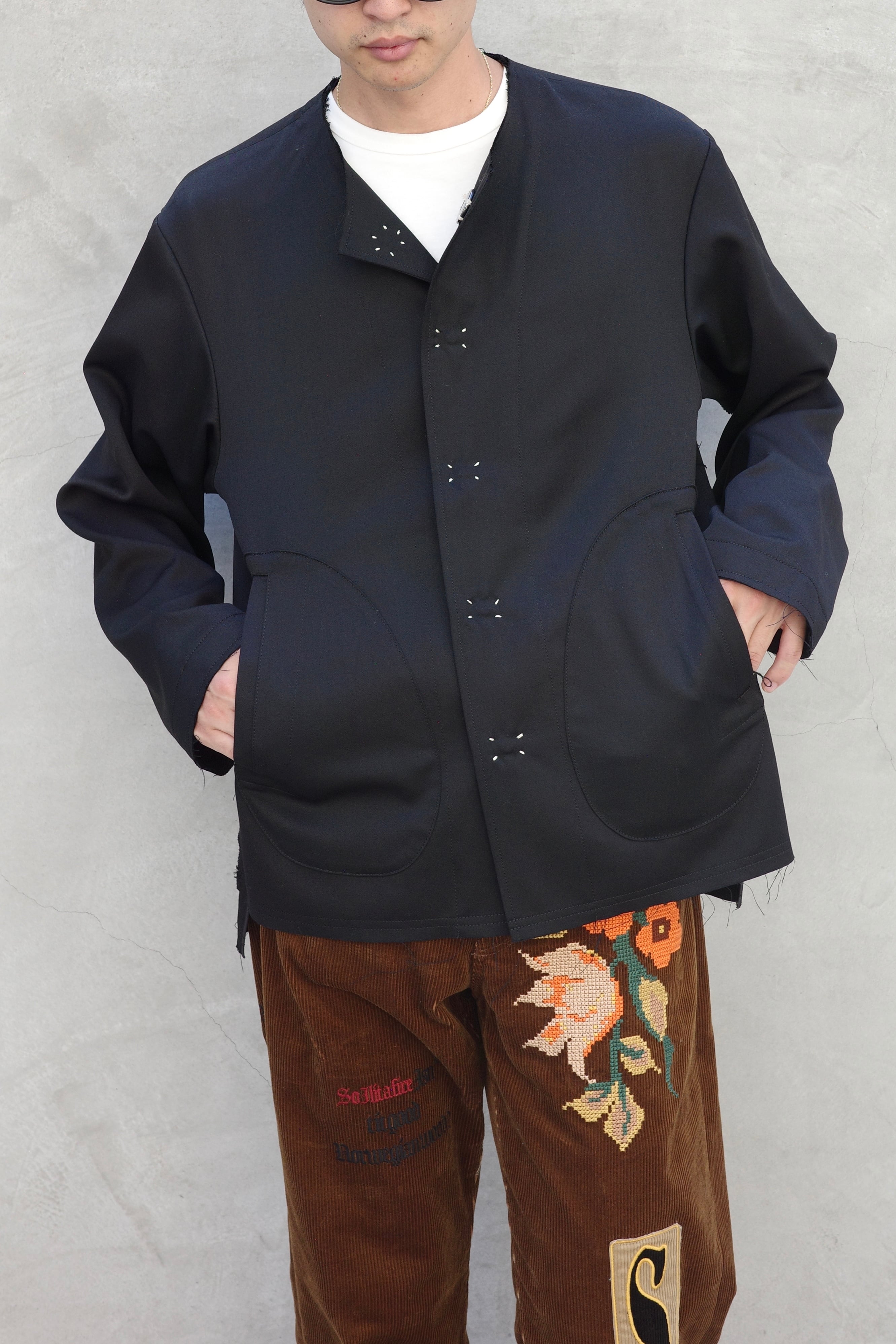 KHOKI 【No-collar wool gabardine jacket -Black-】