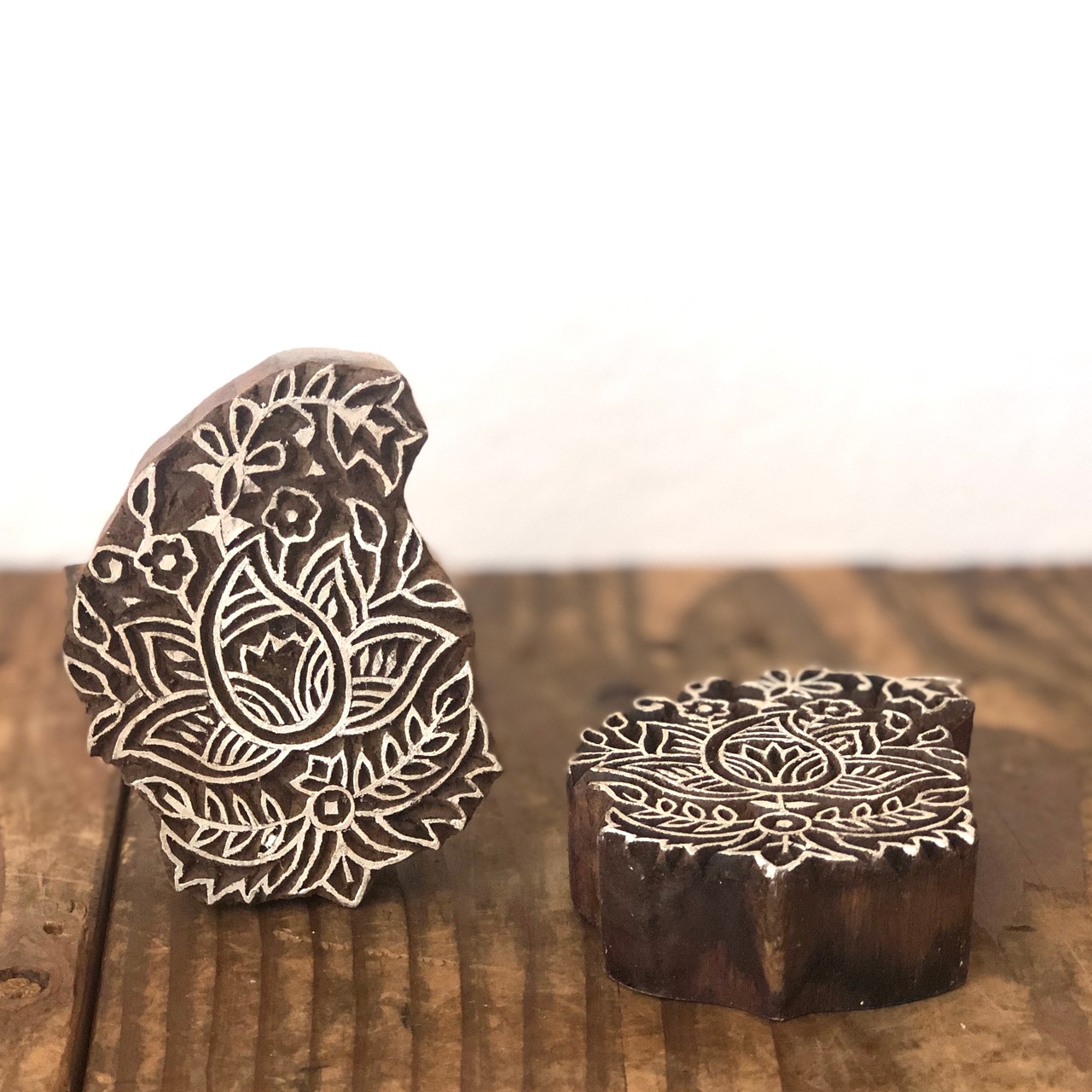 ウッドブロックスタンプ 091 植物柄 約6×8cm