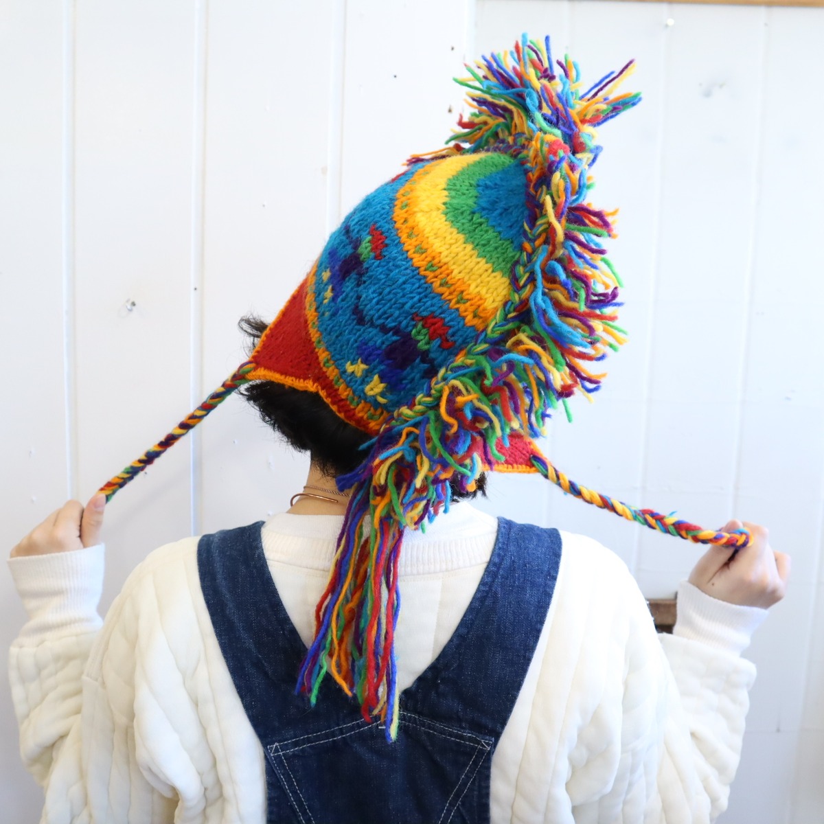 rainbow human fringe knit hat [l-4401] | Fizzvintage