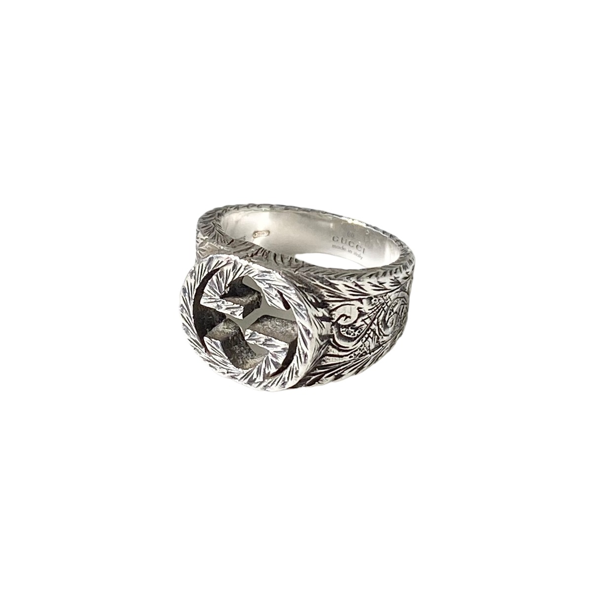 GUCCI silver arabesque engraved ring “interlocking G” | NOIR ONLINE