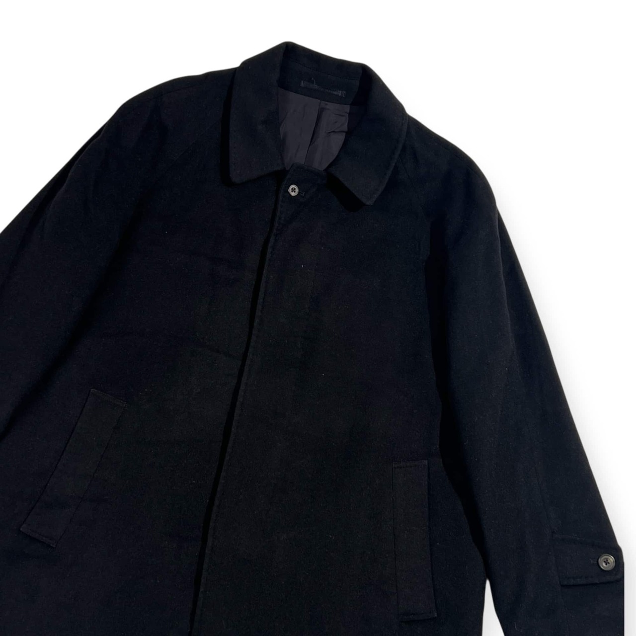 カシミヤ100% SAVOIA サヴォイア ステンカラー ハーフコート L/ブラック メンズ