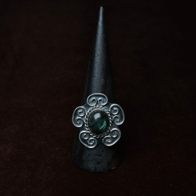 Mexican Jewelry/Made in Taxco/Silver950 ラブラドライト燻しリング