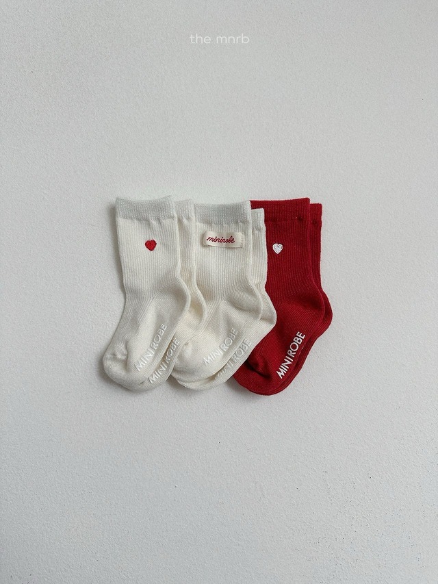 《予約》送料無料【minirobe】Heart Logo Socks 3 Set