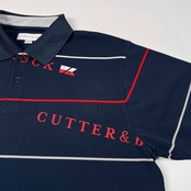 CUTTER&BUCK カッターアンドバック ゴルフ ロゴ入り ボーダー柄 半袖 ポロシャツ サイズ L /メンズ/ネイビー