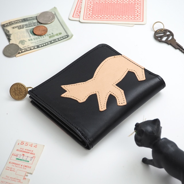 L zipper wallet (cat patchwork / black) genuine leather compact