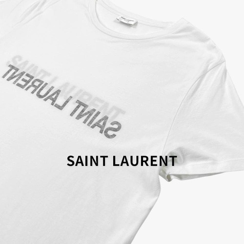 SAINT LAURENT PARIS サンローラン 22SS ロゴ 半袖 クルーネック Tシャツ コットン 663278 Y37AW ホワイト トップス / J&NREUSE メンズ トップス