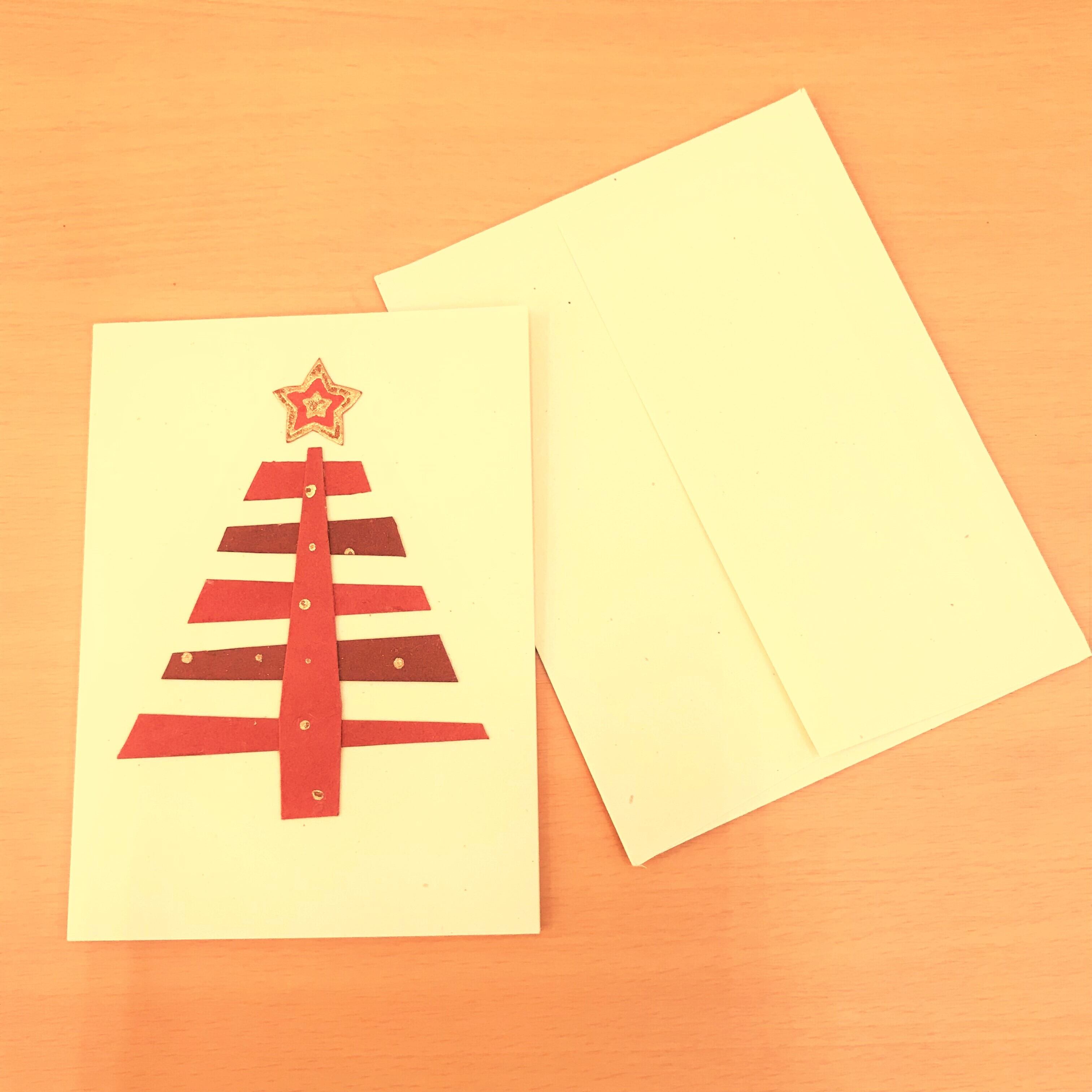 手漉きクリスマスカード・もみの木(レッド)