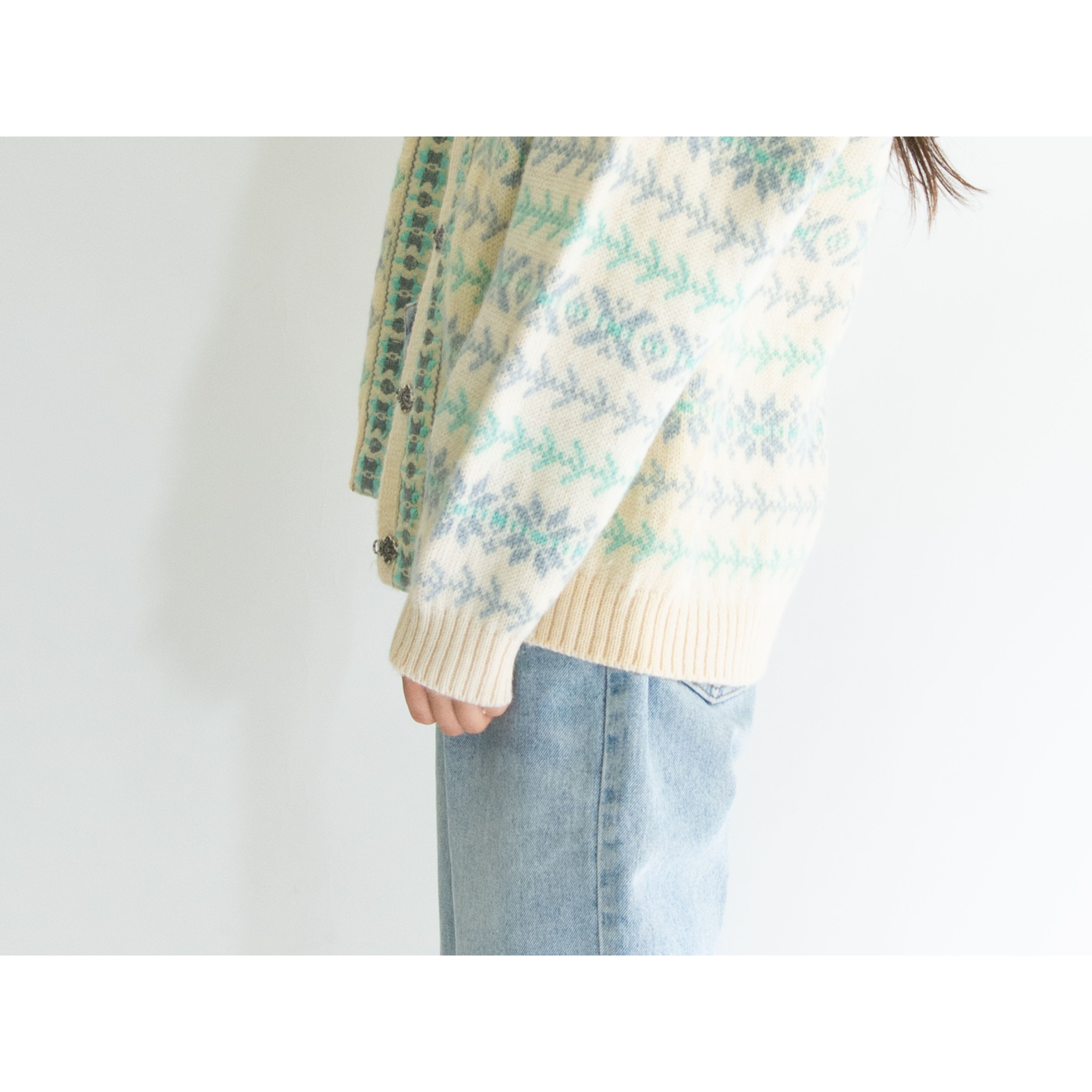 【VOSSKNIT】Made in Norway 100% pure wool nordic knit cardigan（ノルウェー製 ピュアウール  ノルディック柄ニットカーディガン  セーター）10d