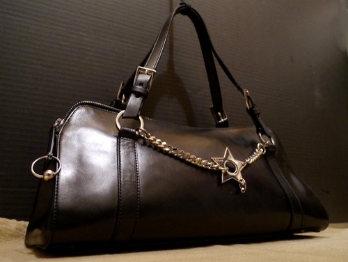 極美品30万◆ChristianDior クリスチャンディオール スターチェーンデザイン ミニボストン型 レザー ハンド バッグ 黒x銀◆