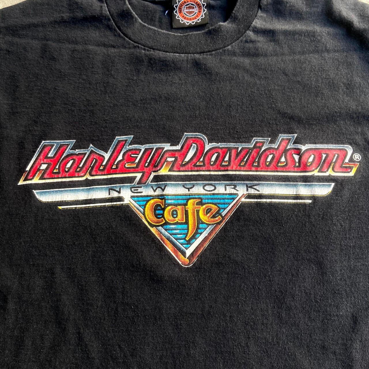 90年代 USA製 Harley-Davidson Cafe ハーレーダビッドソンカフェ フロントロゴプリント Tシャツ メンズXL 古着 90s  ビンテージ ヴィンテージ モーターサイクル バイクTシャツ シングルステッチ フェードブラック 黒 【Tシャツ】【AL20】 | cave ...