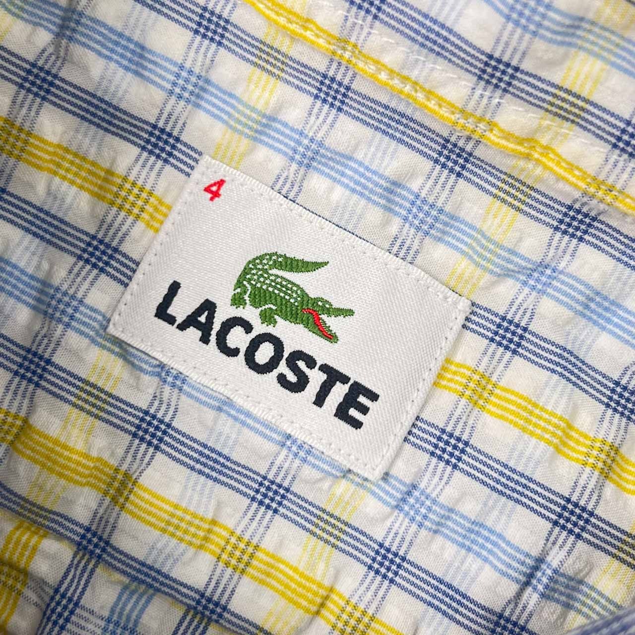 90s 00s LACOSTE ラコステ チェック BD ボタンダウン シアサッカー 半袖シャツ 4/イエロー×ブルー メンズ オールド ファブリカ