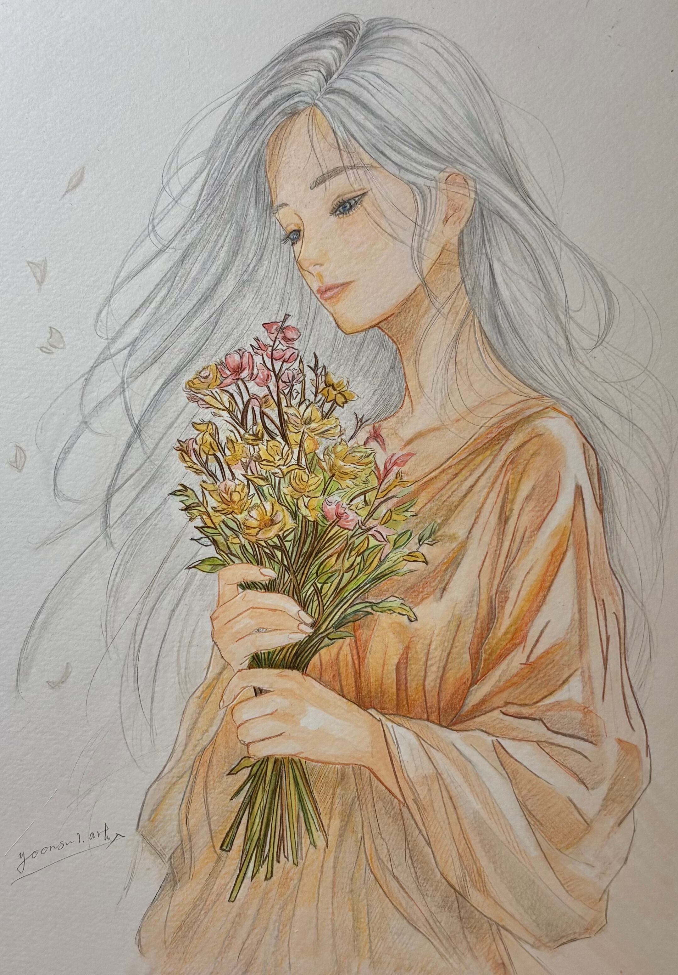 A3サイズ絵画「花魁」 複製画/下書き原画付き 作者 大野晃平 | PAY ID