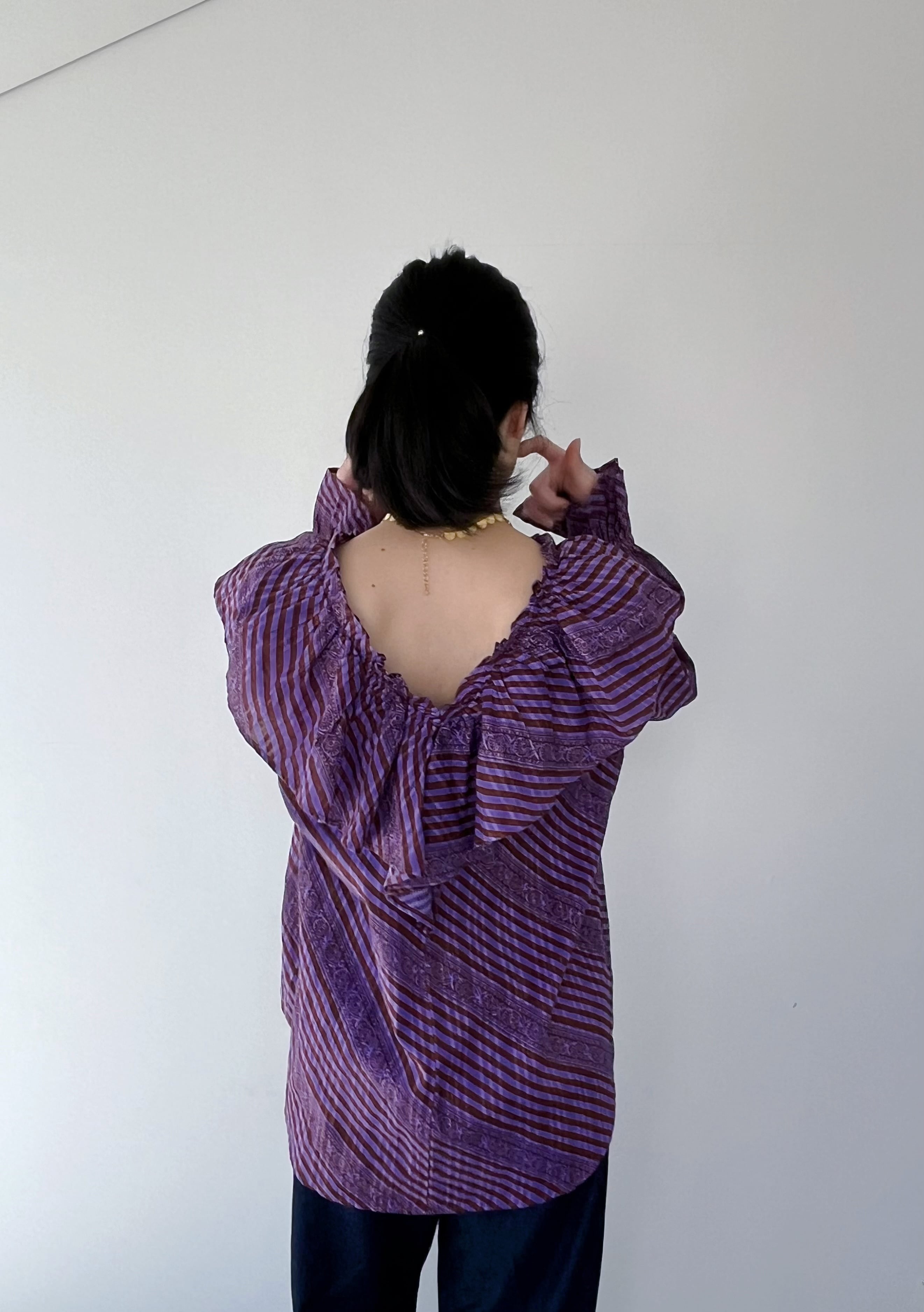 Sara Mallika Cotton Stripe Ethnic Print Tops | KOKO