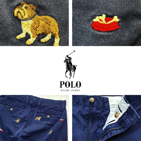1点物◇ラルフローレンPOLO犬ブルドッグ紺チノショートパンツ古着