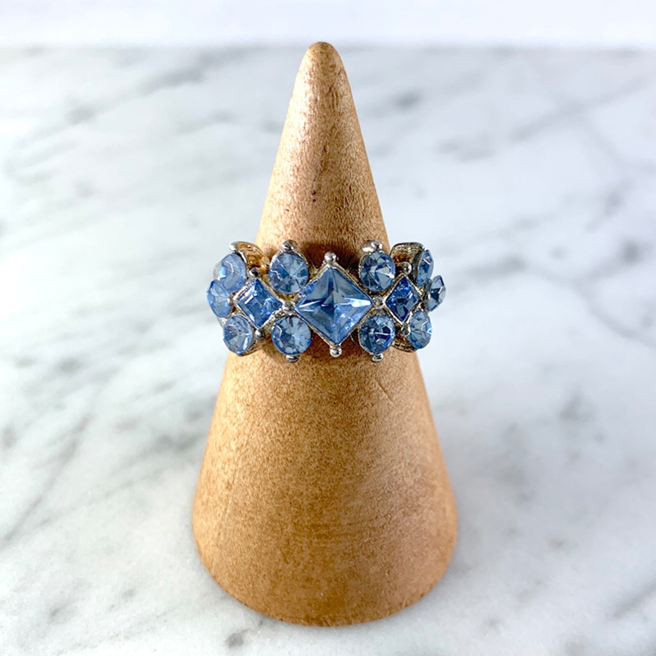 リング　水色ガラス　キラキラガラス　フリーサイズ　 12acci8-4