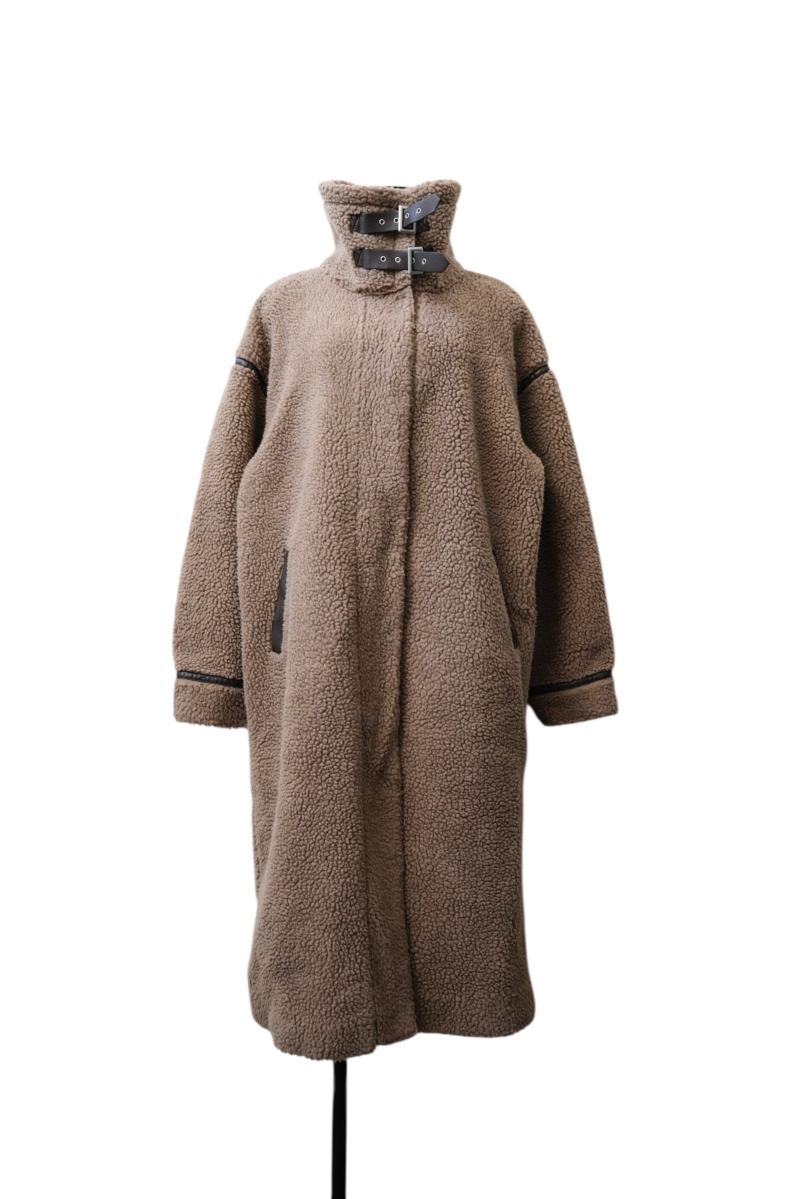 【BLACK FRIDAY70%off】 stand colour boa long coat / brown