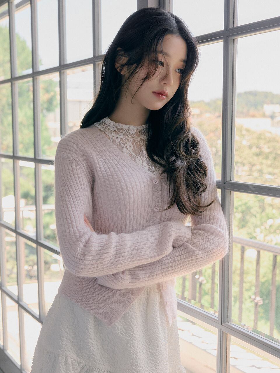 ROLAROLA] MOHAIR BLENDED TWO WAY BUTTON CARDIGAN PINK 正規品 韓国