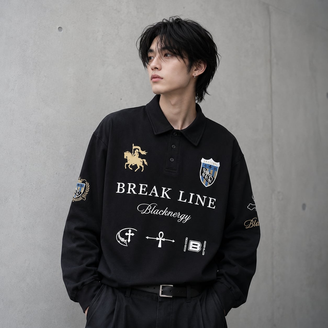 Sports embroidered print patch loose shirt 0004
