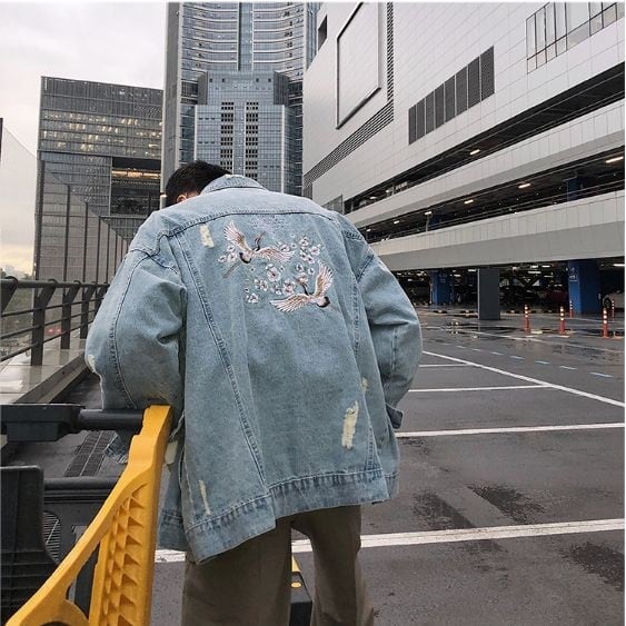 全2色 デニムジャケット 和風 プリント カジュアル B系 メンズ